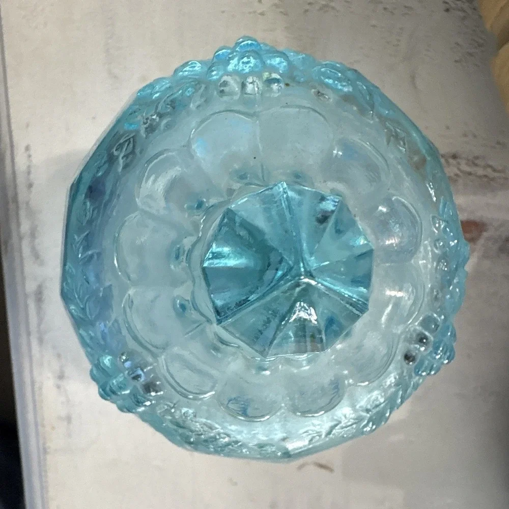Blue Westmoreland Glass Pedestal Covered Dish/Candy w/ Lid Round Grapes/Leaves